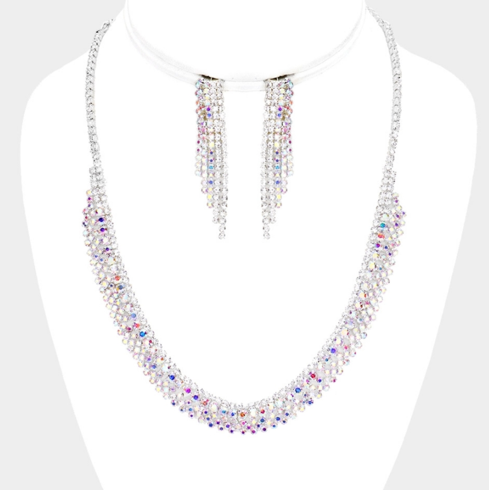 Layered Rhinestone Necklace Set